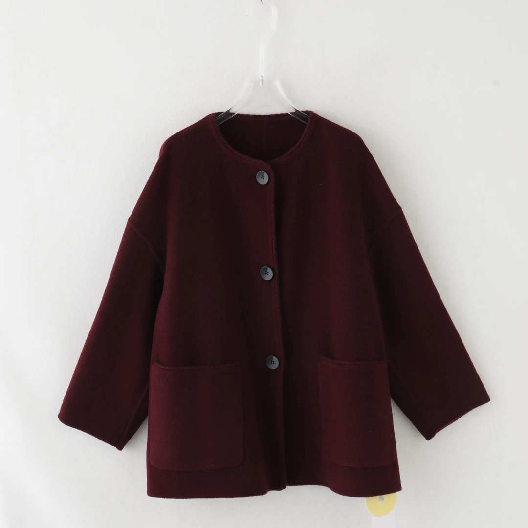 【娜姐自创】膏品质轻奢方形口袋中长款毛呢外套 HXZK050X