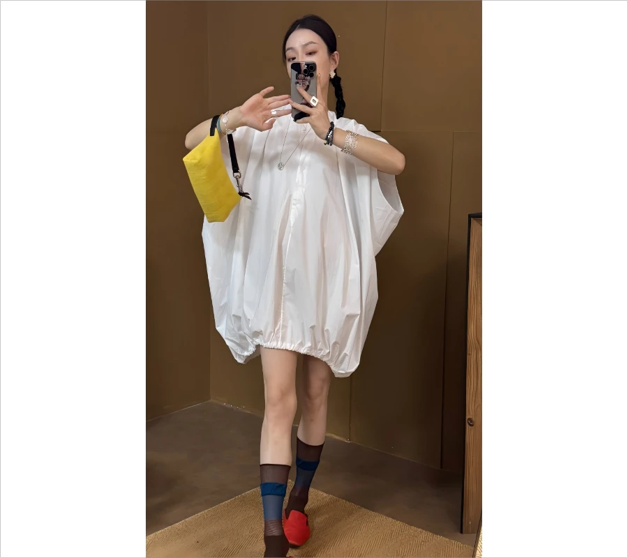 夏季日系小众显瘦廓形飞飞袖宽松垂感设计感衬衫*25W5Y0006