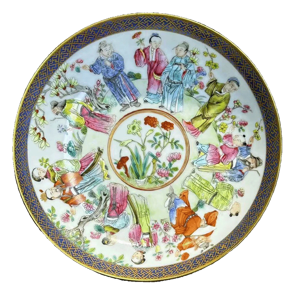 25290265x粉彩四季花卉十二花神人物故事纹盘