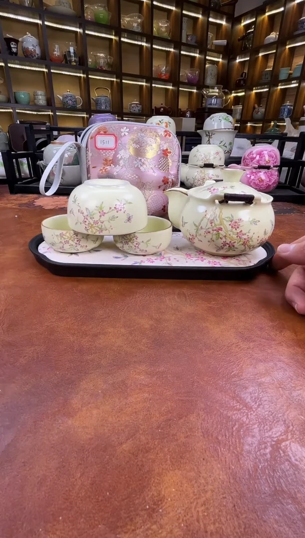 瓷片桃花宝瓶旅行+长方桃花盘