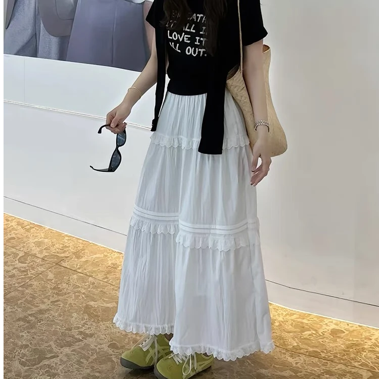 白色半身裙女夏季2025新款高腰a字长裙韩系温柔风通勤百搭裙子女