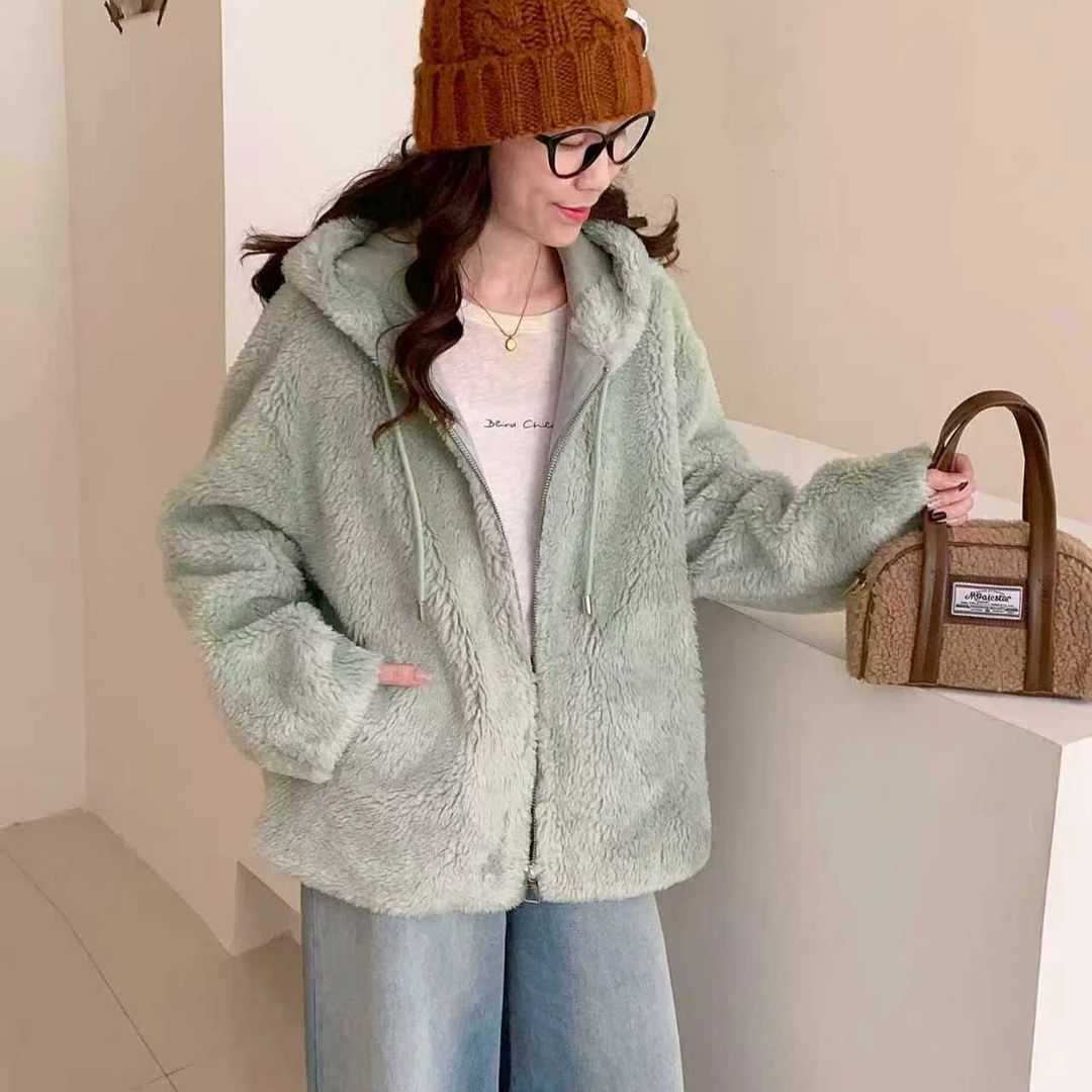 女保暖短外套短款银葱毛绒外套