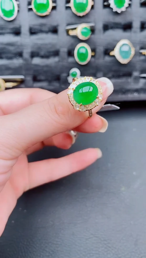 翡翠戒指银S925镶嵌天然a货翡翠468