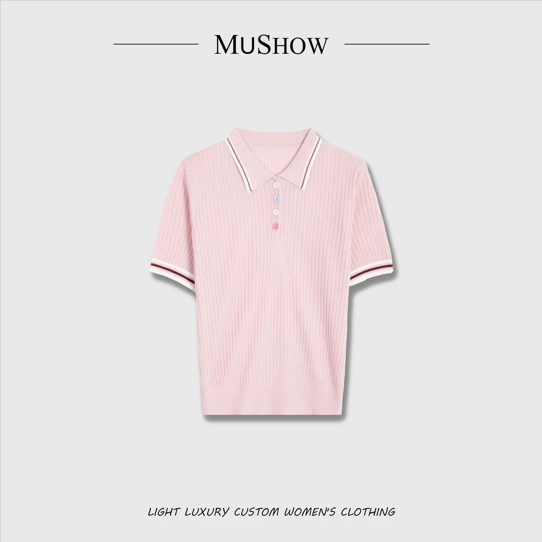 慕秀Mushow 「盐渍星辰」简约排扣针织短袖上衣 L5891