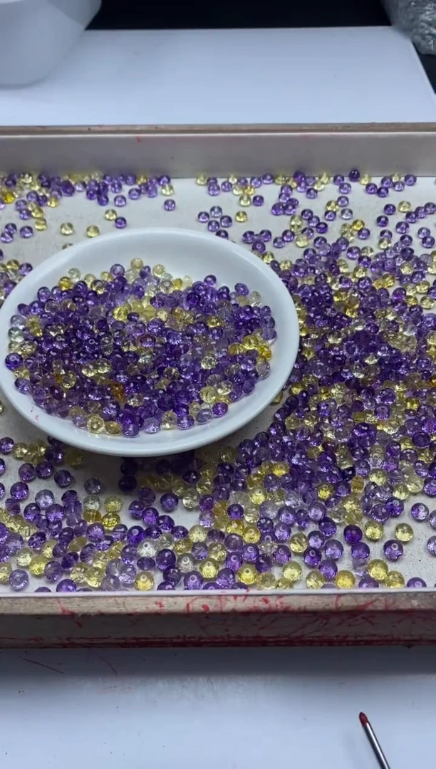 【闪购商品】水晶颈饰未镶嵌w2121紫黄切面算盘6*4mm*10颗