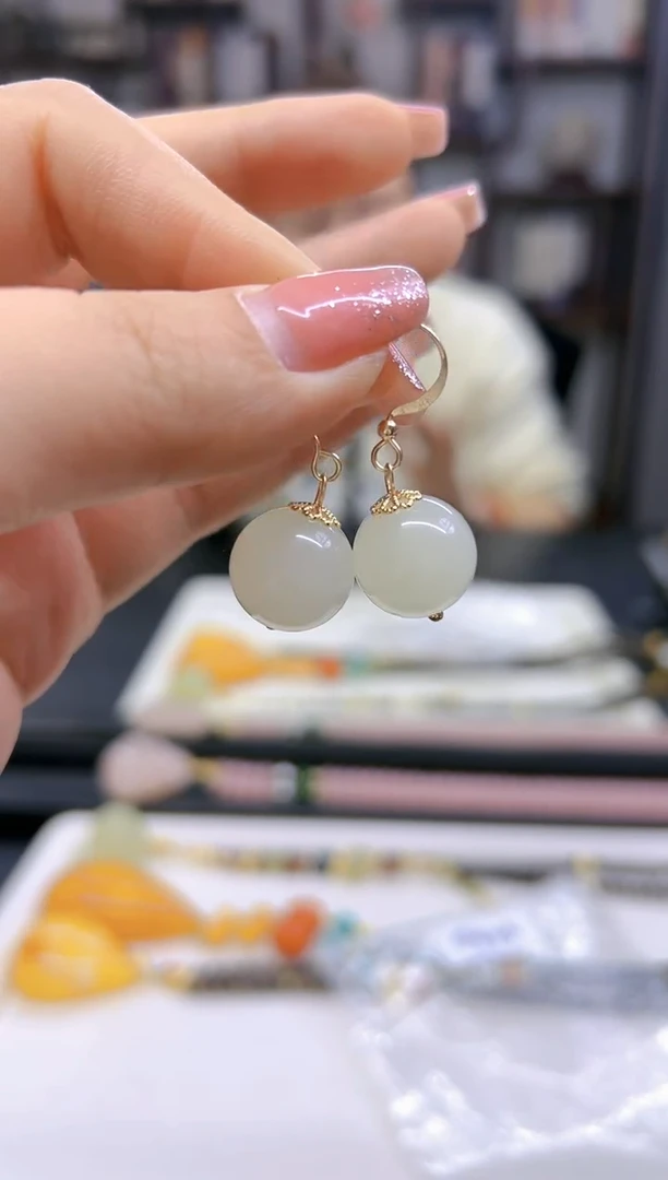 【闪购商品】和田玉（白玉）耳饰14K金镶嵌E673