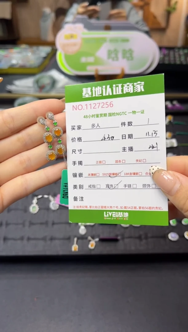 银S925镶嵌翡翠耳饰多人