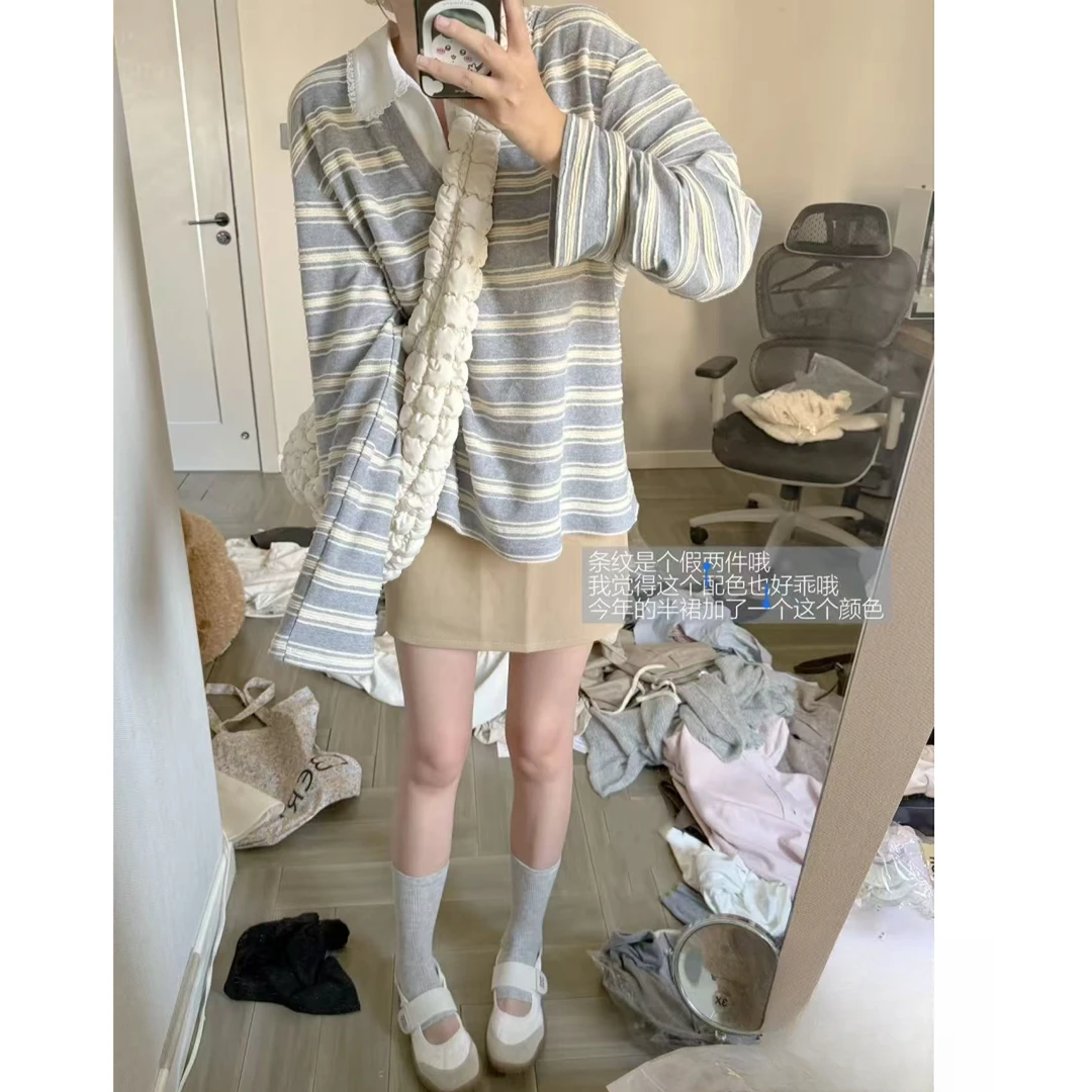 早秋韩女穿搭休闲卡其色半身裙 Y1303