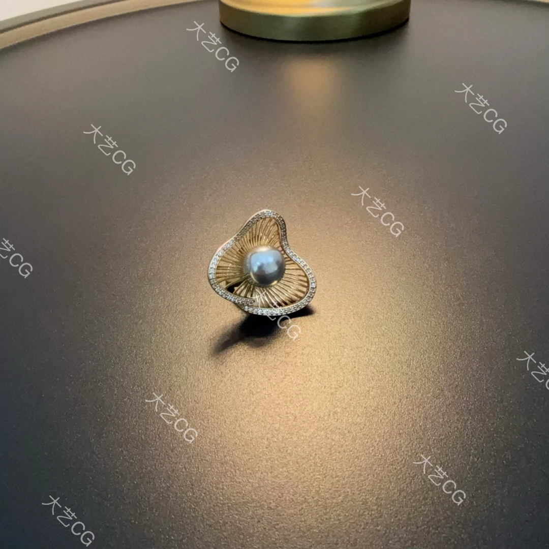 合金琉璃戒指 高级感珠珠戒指复古风金色指环可调节RIAIc 0351