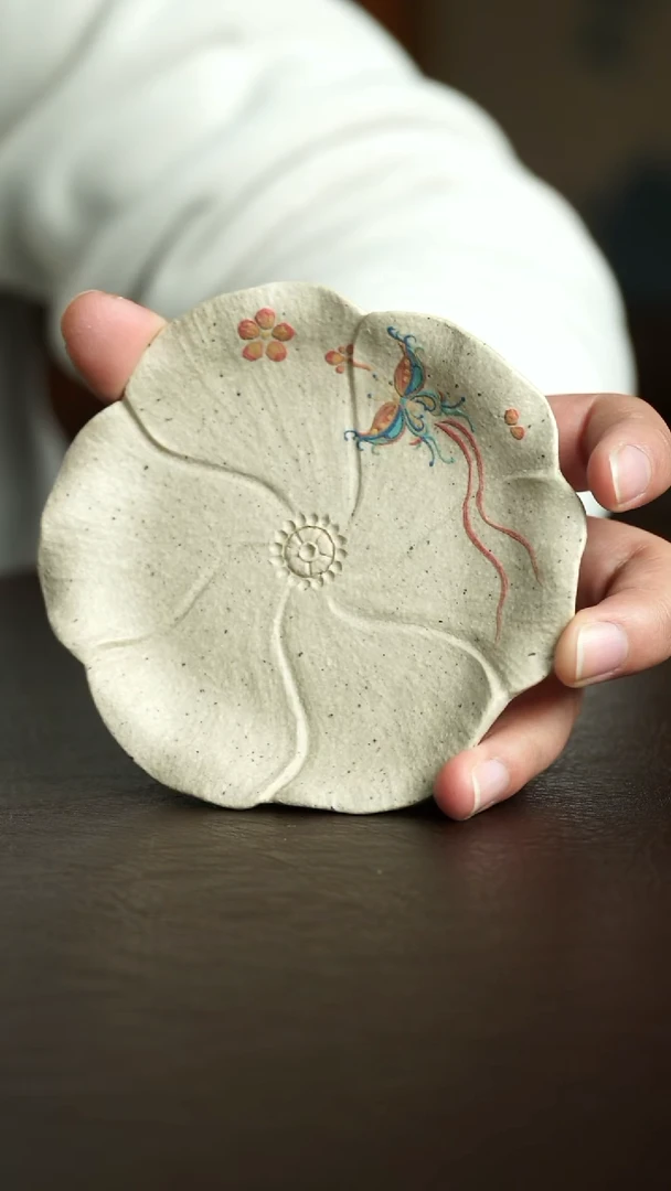 茶杯紫砂41号 炸漏蝴蝶壶承杯垫  宜兴紫砂原矿作品