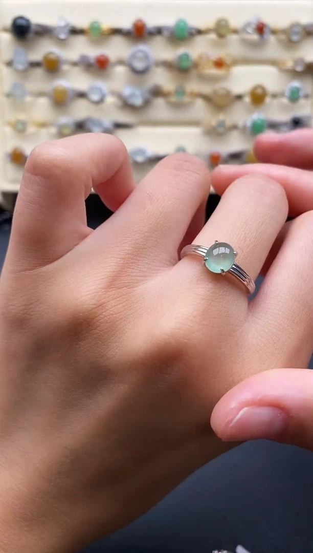 银S925镶嵌戒指翡翠4444444+8