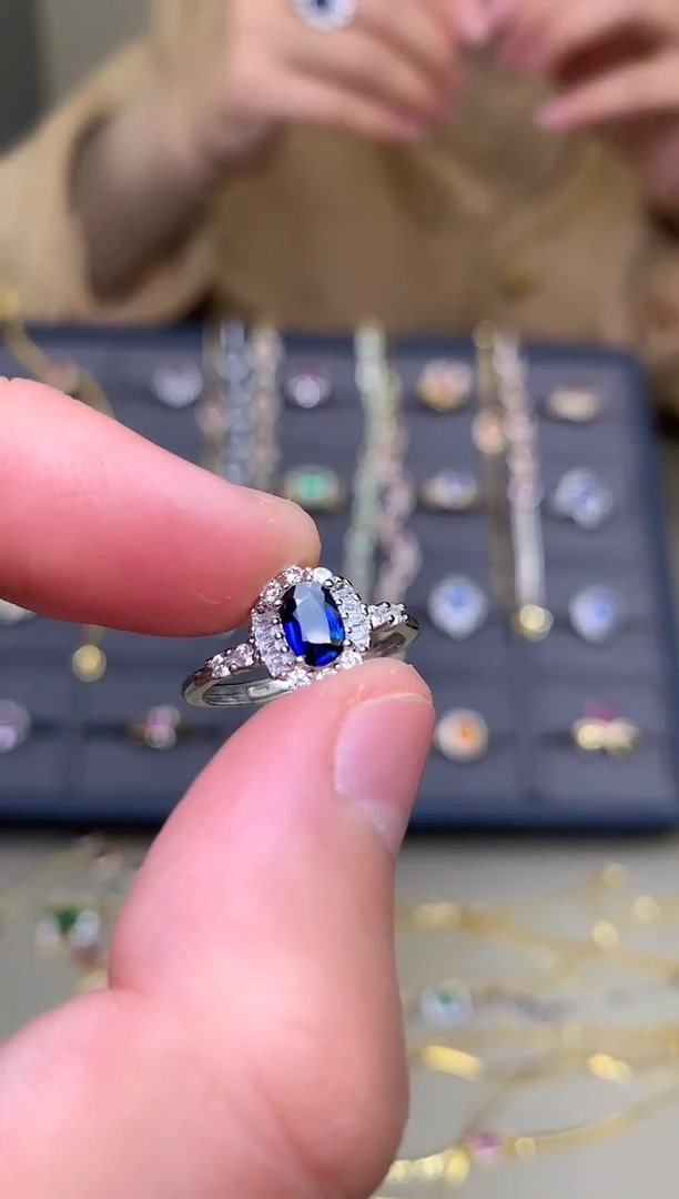 戒指蓝宝石银S925镶嵌戒指