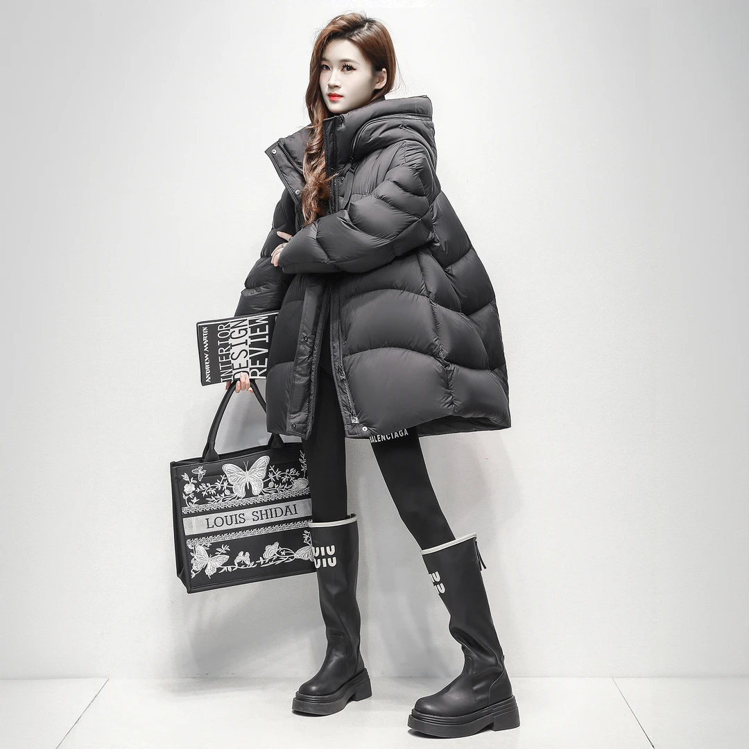 潮牌云朵泡芙连帽羽绒服女2025冬季新款时尚中长款保暖防寒厚外套