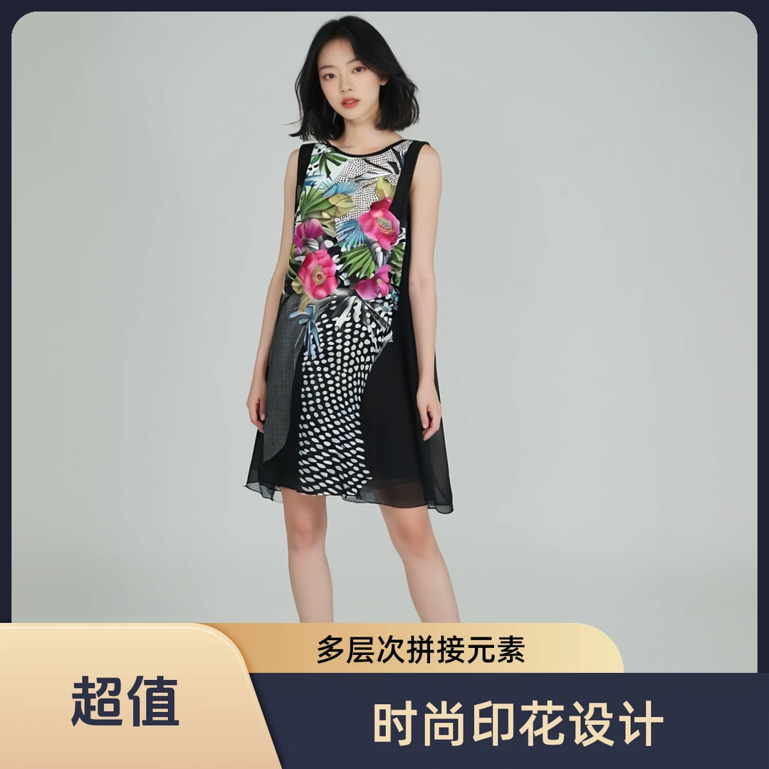 撤柜中长连衣裙夏季无袖拼接时尚气质C085/C039/C147/C228/C051