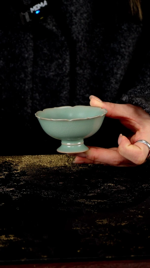 杯高足花口杯90cc匠工款君绿釉