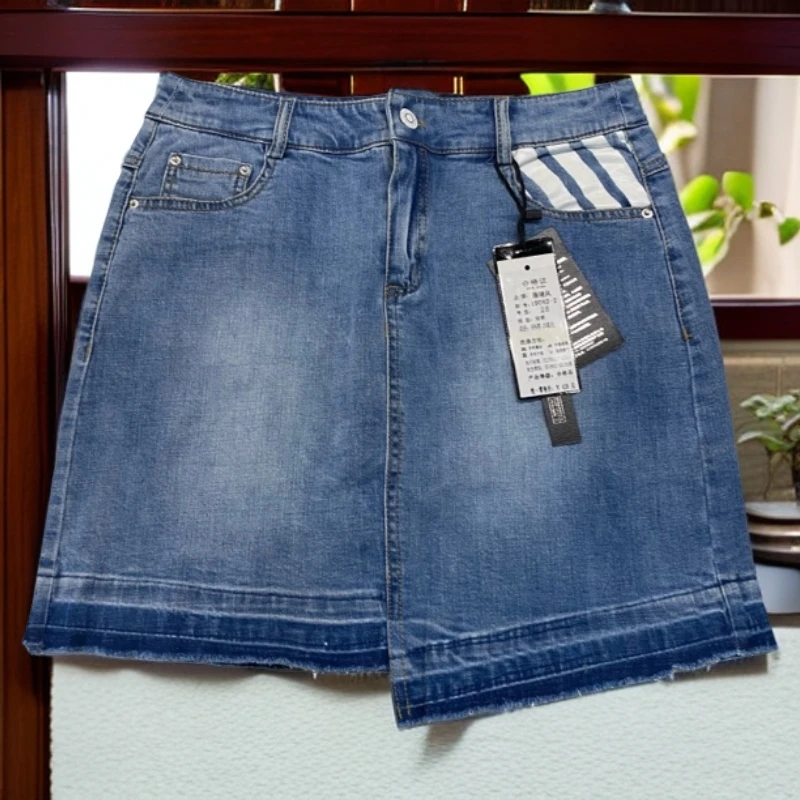 女夏半身牛仔裙19062高腰A字裙开叉短裙子夏季百搭休闲水洗显瘦