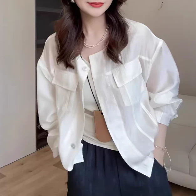 清 清 清」白月光外套」高级感纯色短款衬衣开衫上衣女D40193