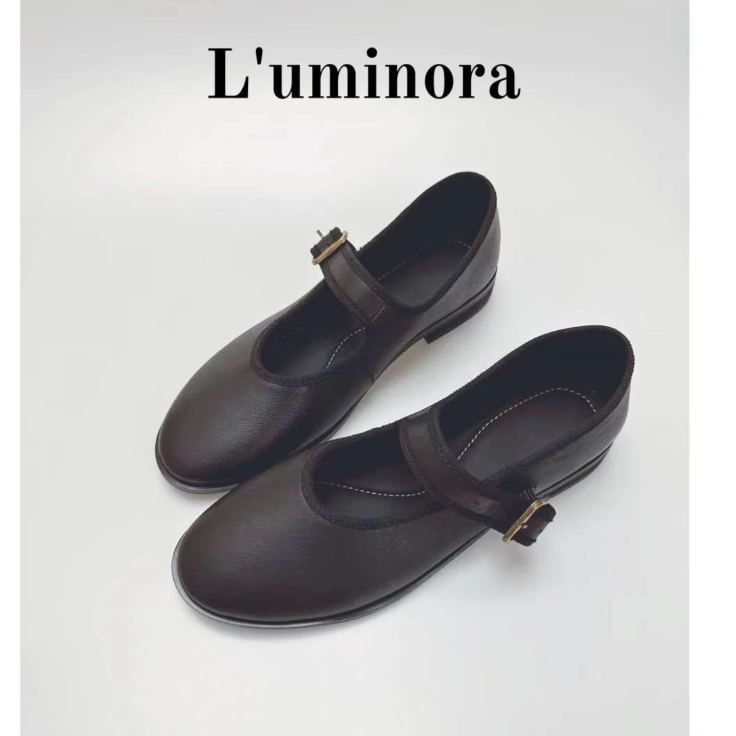 [L‘uminora]斯德哥尔摩多元主义触感牛皮日常圆头玛丽珍鞋