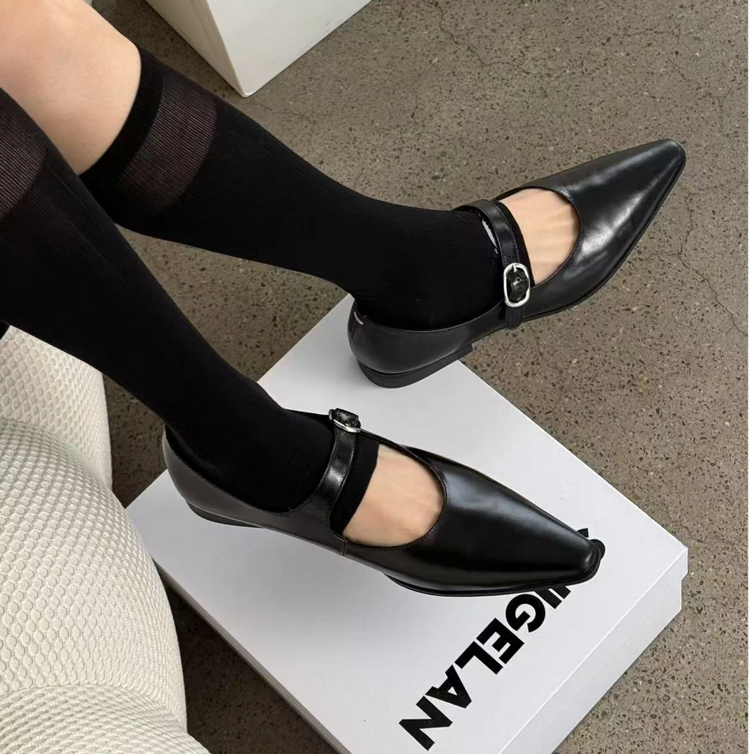 诗歌兰真皮一字扣复古韩版百搭玛丽珍单鞋11225-9
