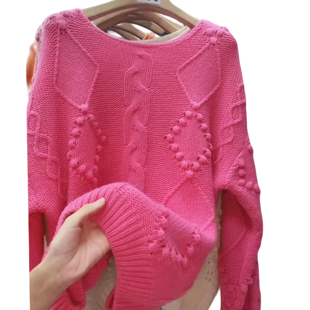 100%纯羊毛 一字领 鼓包针 棱格  绞花重工艺 加厚时尚气质秋冬款