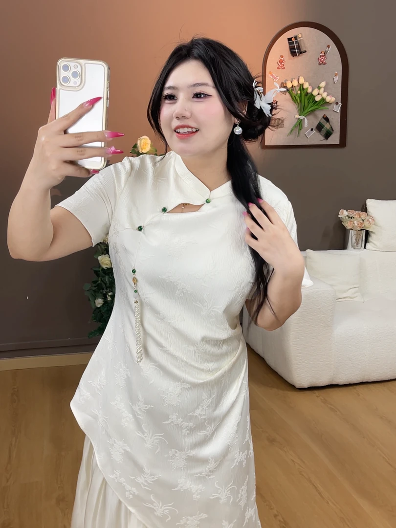 码加加37196大码旗袍夏季新中式拼接旗袍新款国风大码连衣裙