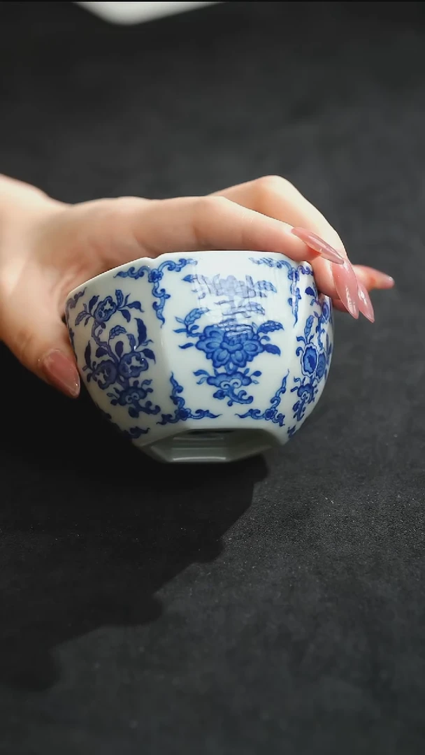 杯子三花三果六方葵口杯100cc