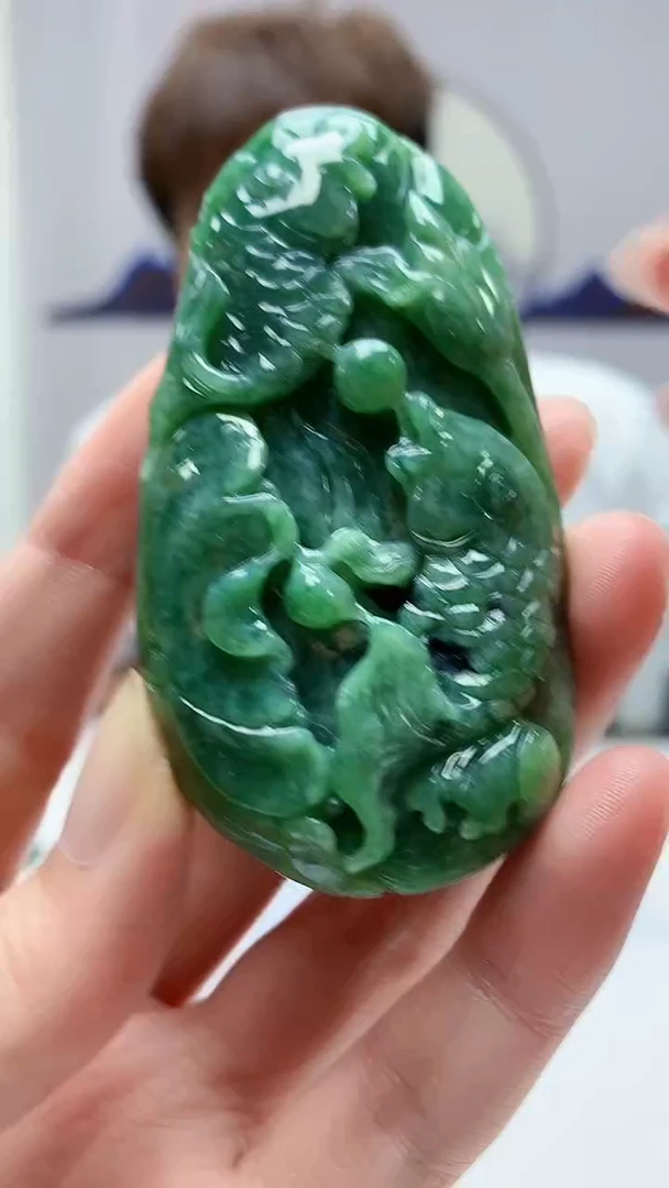 【闪购商品】定制翡翠未镶嵌4868zm-毛货挂件荷叶鱼80