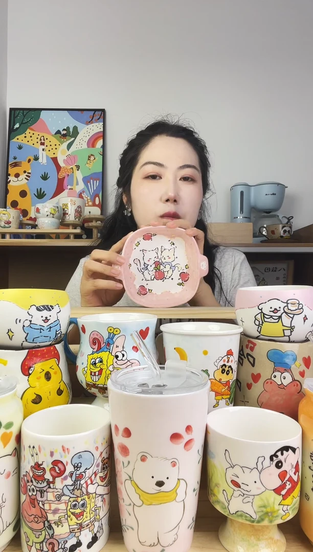 瓷片景德镇高温釉下彩陶瓷手绘卡通动物创意杯
