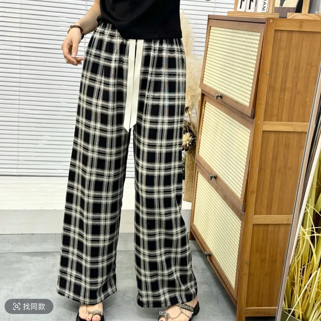 【001-200号】绵绸高腰直筒裤