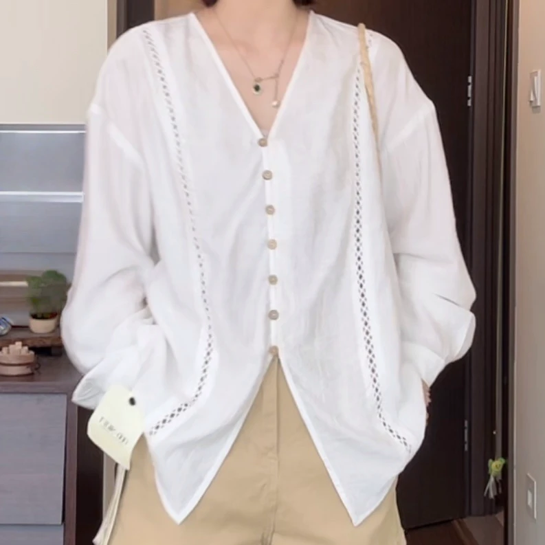 时尚镂空夏季衬衫女士小衫2025夏季新款时尚漂亮小衫设计感百搭女