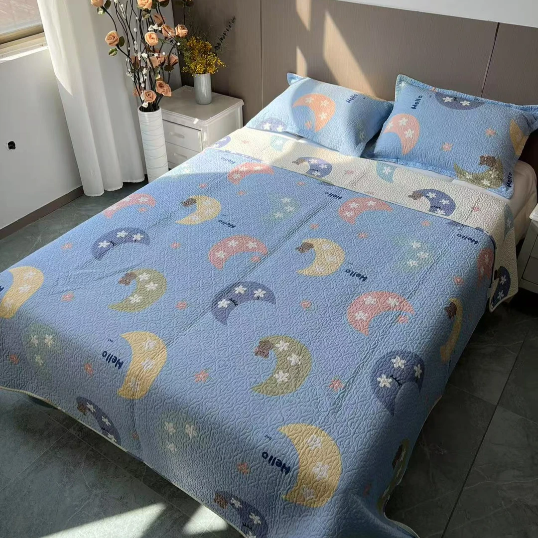 双面纯棉大尺寸棉花床盖三件套高温砂洗被绗缝夹棉加厚床单可机洗