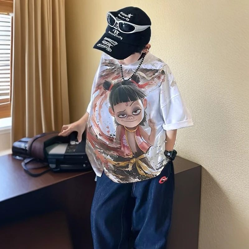 短袖男童韩版夏季百搭卡通动漫T恤男童夏装宽松动漫休闲潮酷 炸街