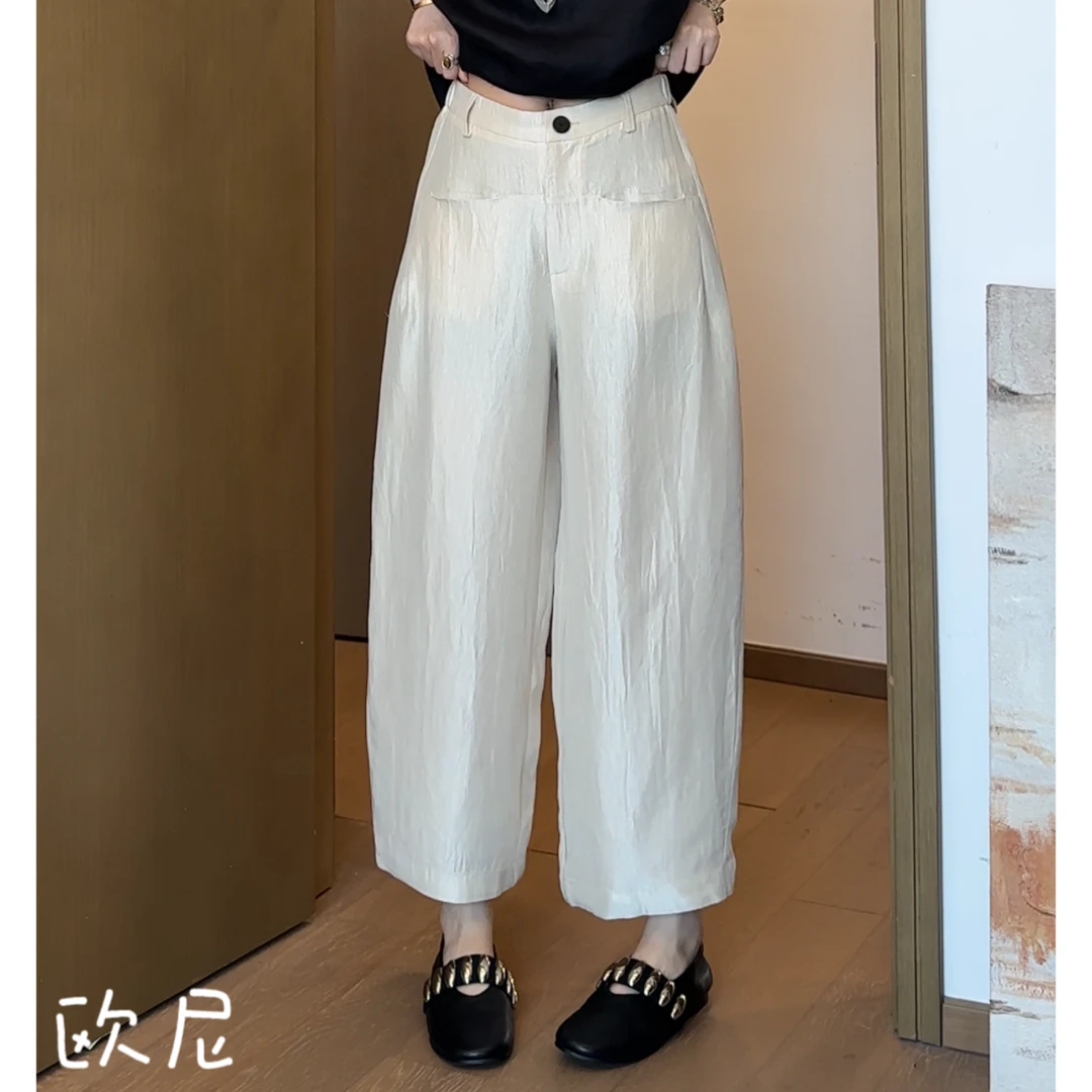 欧尼私服 2025夏季小众设计一字口袋显瘦百搭醋酸休闲裤2505C2845