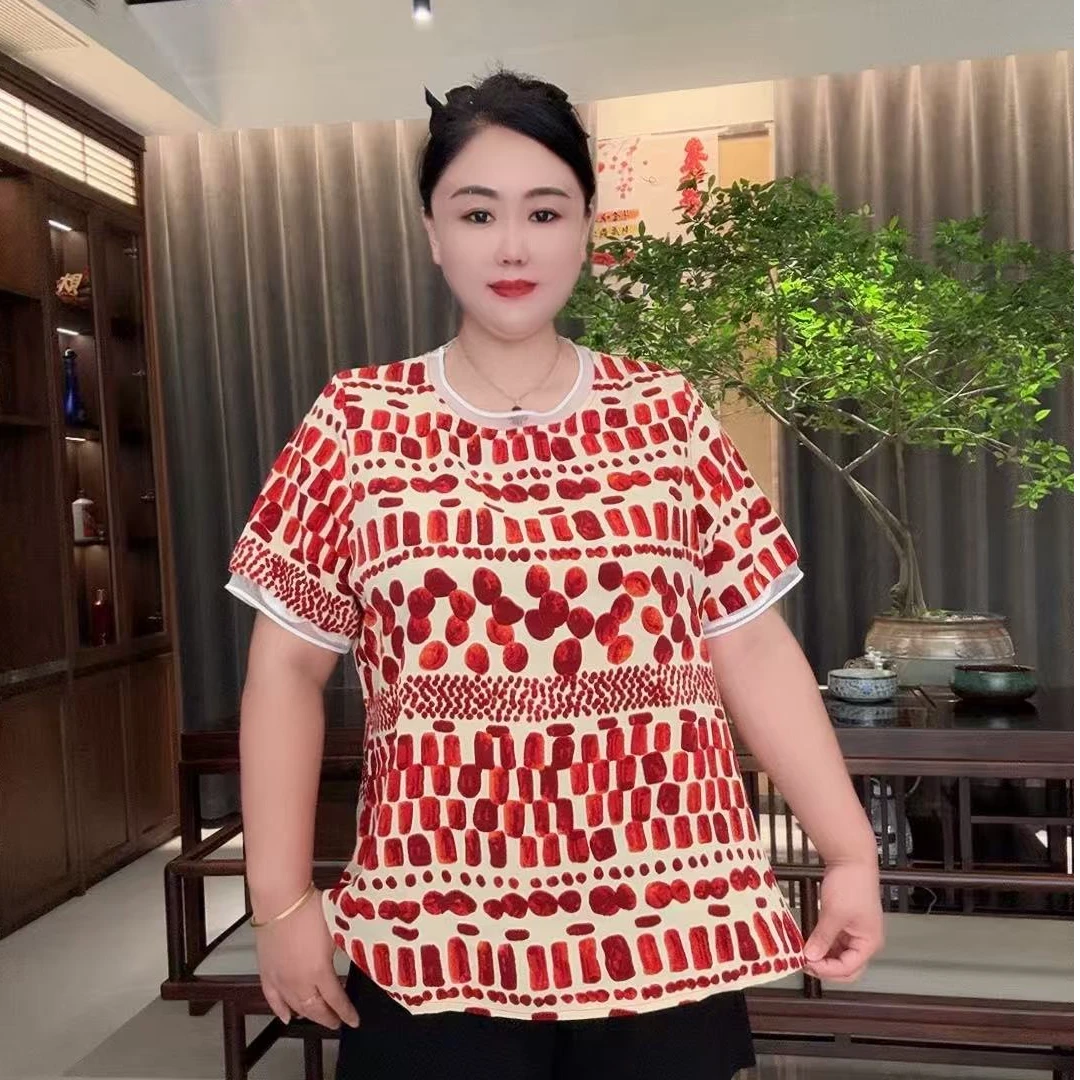2025夏季新款韩版潮流圆领宽松遮肉印花上衣