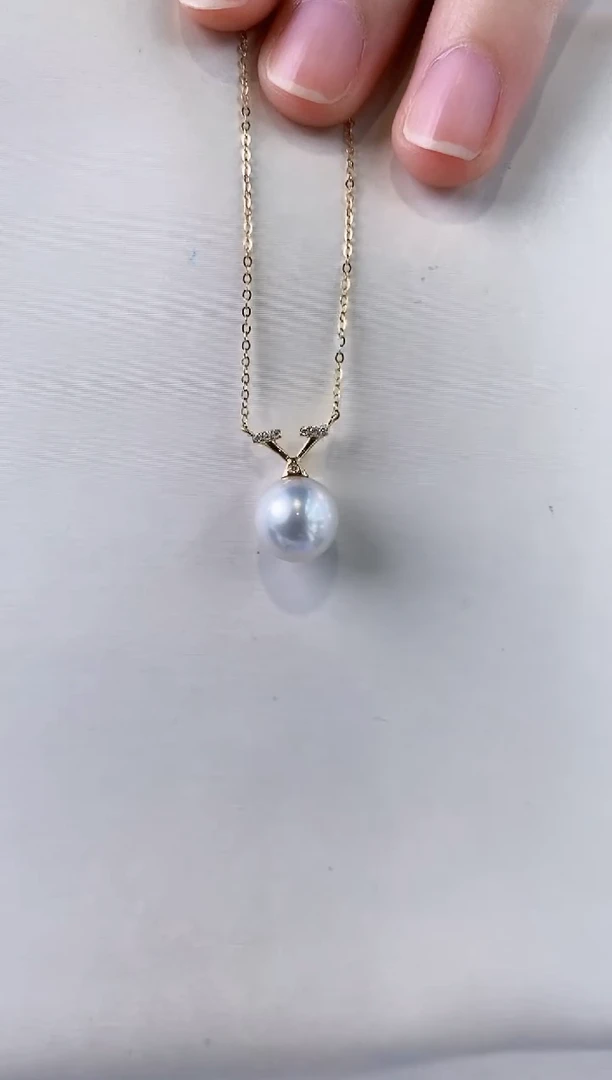 海水珍珠18K金镶嵌项链9-10澳白珍珠项链