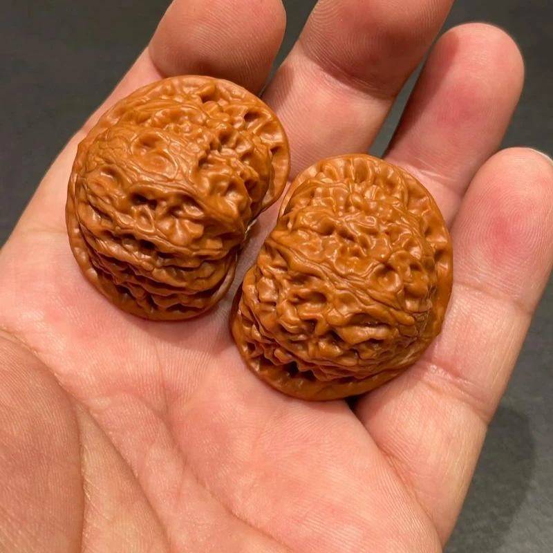 高抛精品原皮文玩四座楼狮子头麒麟纹盘玩官帽核桃