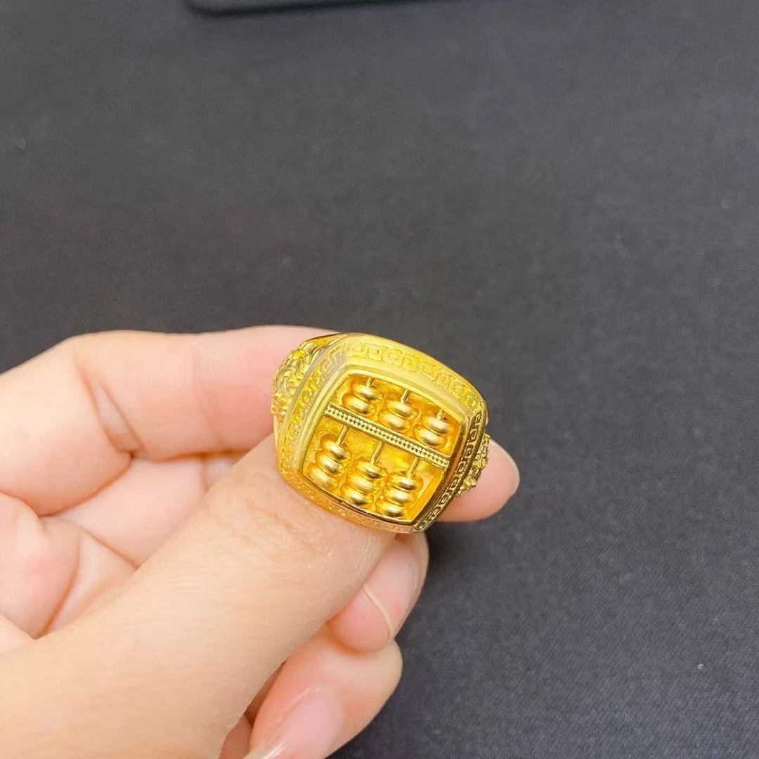 铜合金戒指 精工男士指环板算盘戒指男款金色小算盘可调节霸气