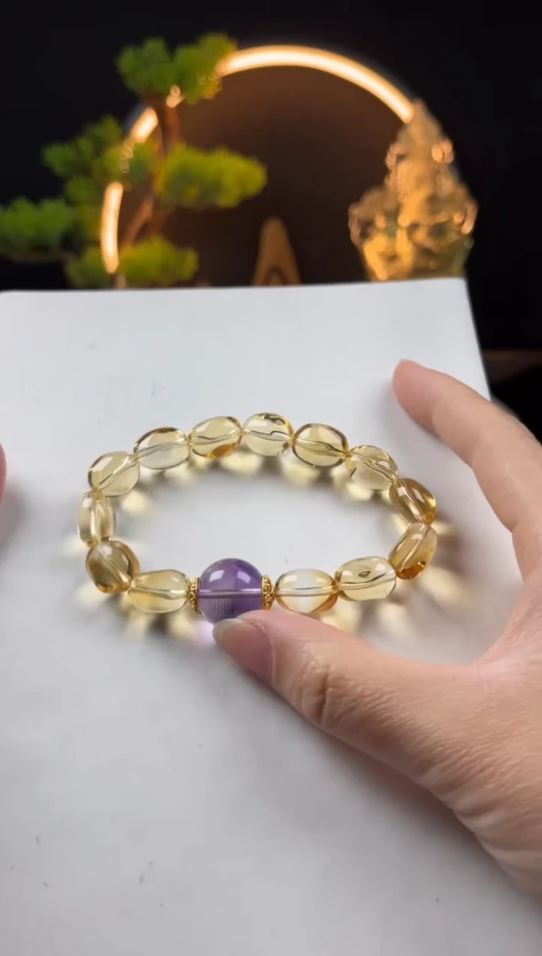 【闪购商品】水晶手链未镶嵌天然黄水晶随形搭紫晶圆珠手串