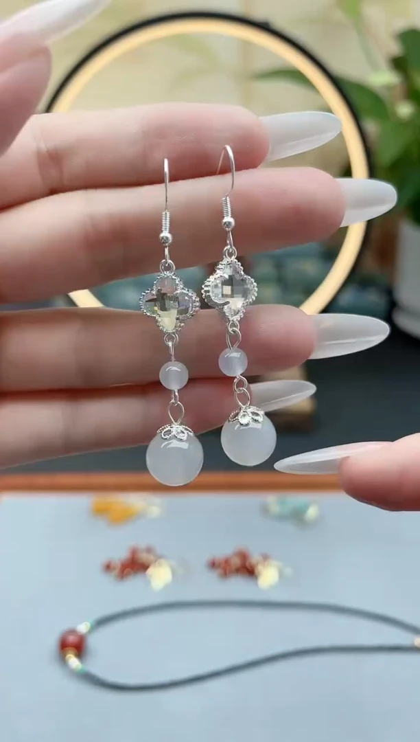 玛瑙/玉髓耳饰银S925镶嵌8896