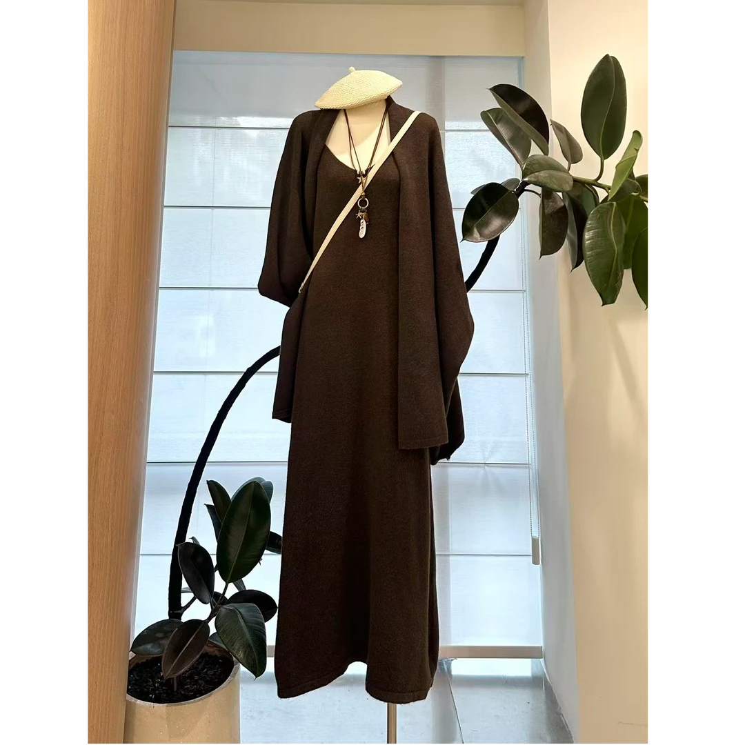 【绮梦幽澜】优雅风高腰背心裙+一片式慵懒披肩气质套装-8593