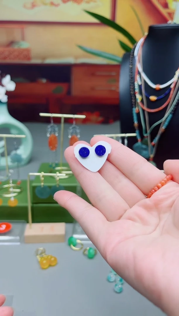 未镶嵌青金石耳饰青金石圆耳钉