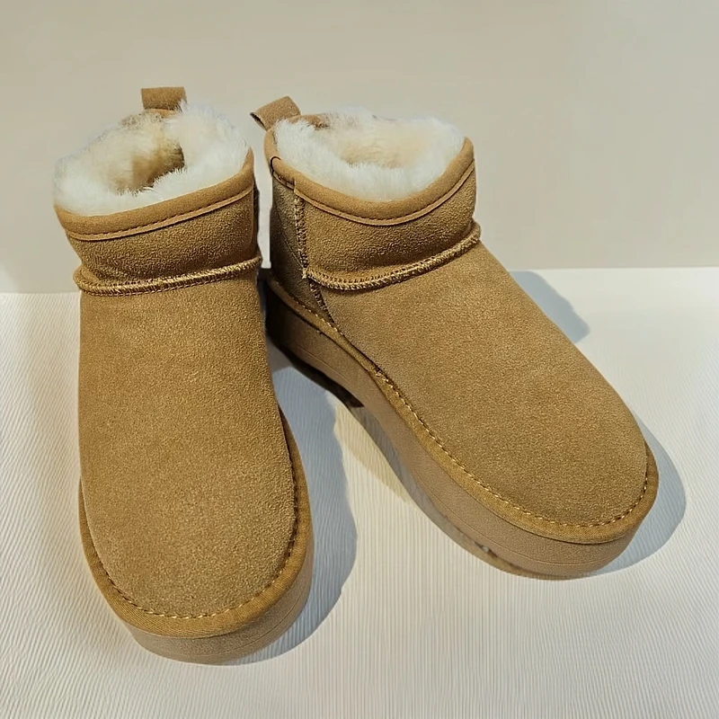 冬季真皮女款休闲厚底雪地靴经典百搭舒适