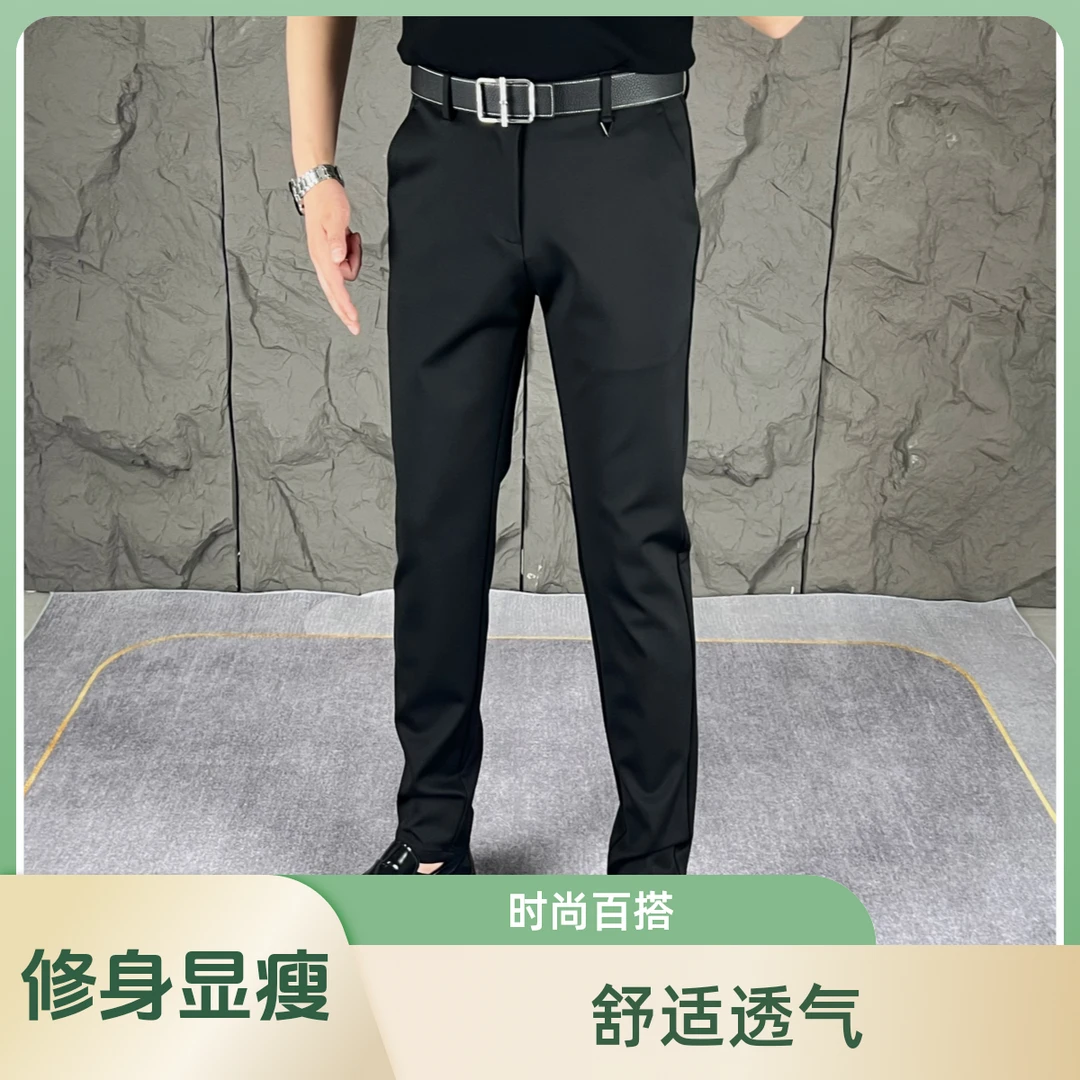 断码特价春季新款男士休闲裤修身百搭黑色透气西裤小脚商务休闲裤