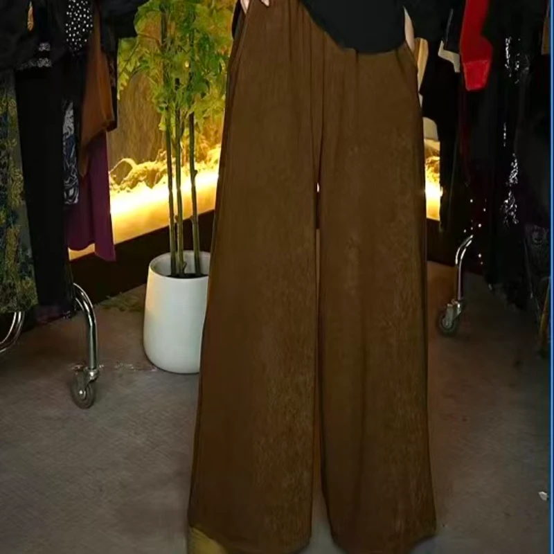 125#1859-茶歇肌理感冰花绒阔腿裤-F