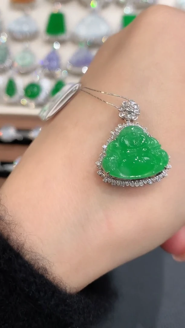 吊坠(不含链)18K金镶嵌翡翠q17