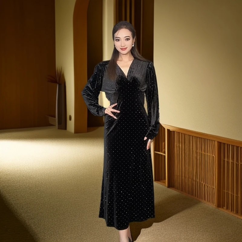 【5072】2025年新款连衣裙显瘦气质轻奢长袖时尚长款收腰修身