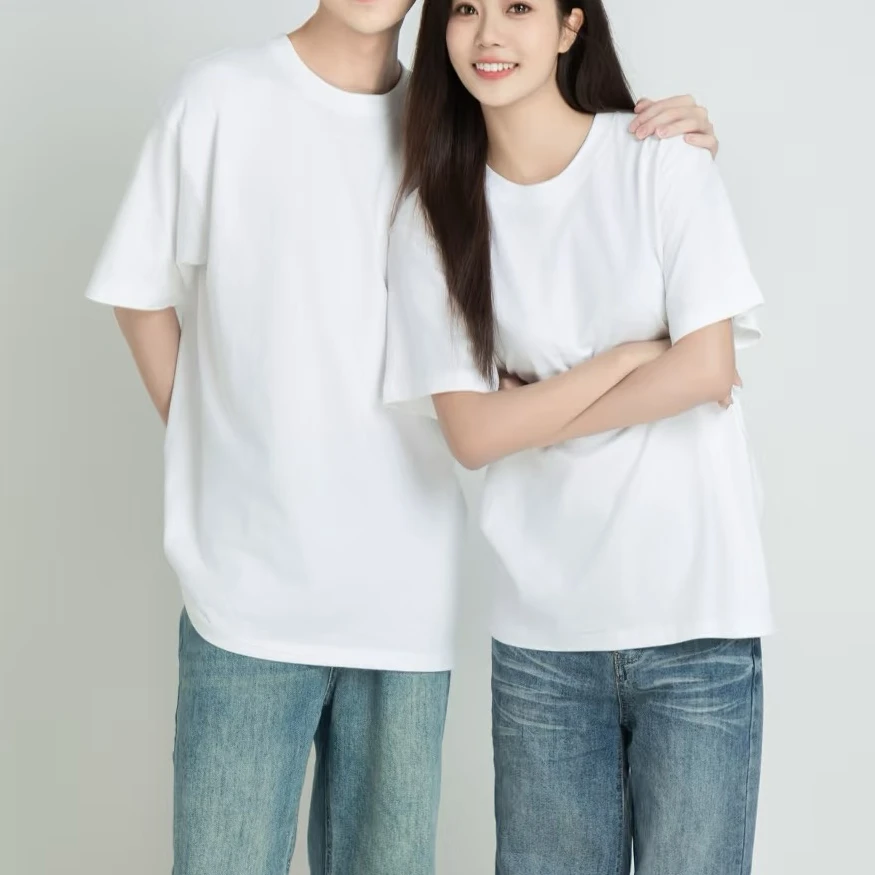 优品+【两件装】重磅纯棉圆领短袖休闲百搭男女同款