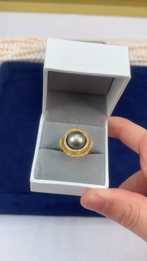 【闪购商品】海水珍珠戒指银S925镀金镶嵌一物一拍