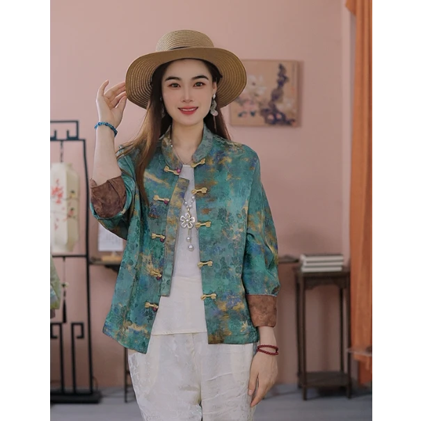（青霁）新中式拼接休闲上衣长袖中国风时尚夏季网红显瘦爆款