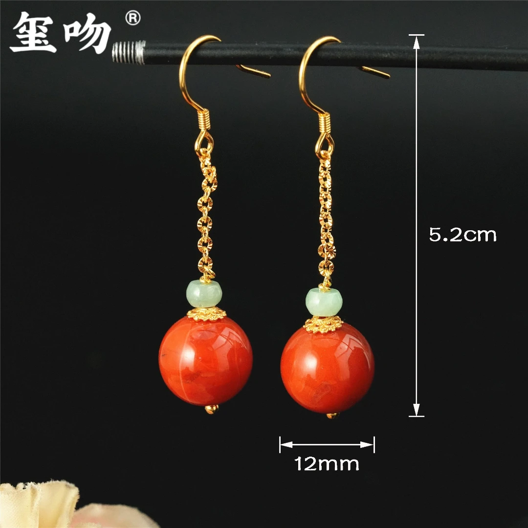 【玺吻】s925银 高定款天然原矿南红耳坠